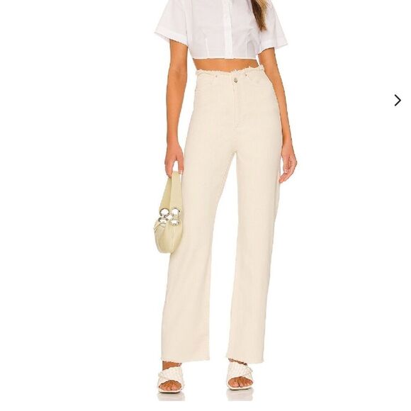 Frayed Straight Jean WeWoreWhat brand: WeWoreWhat Size 26 Cream - Picture 1 of 10
